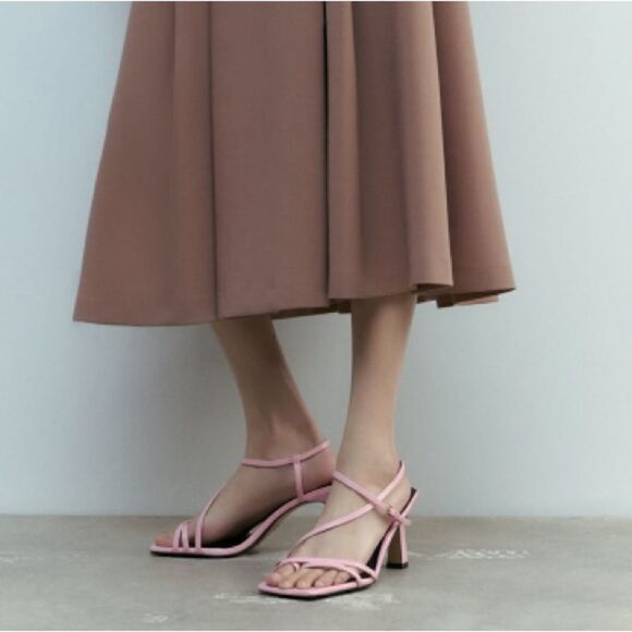 NWT Zara Strappy Heeled Leather Sandals - Picture 6 of 12